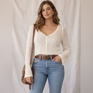 Sky to Moon Knit Button-Up Crop Top